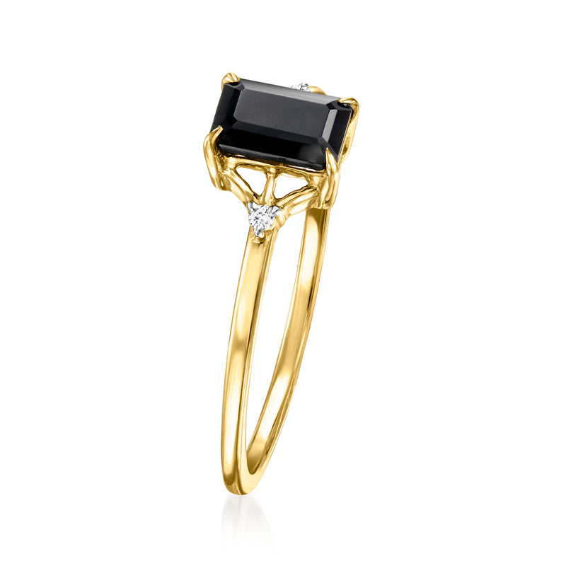 14kt yellow gold onyx and diamond ring with raised rectangular black stone