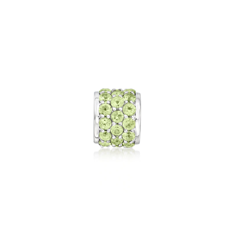 Sterling silver peridot barrel pendant with round light-green gemstones
