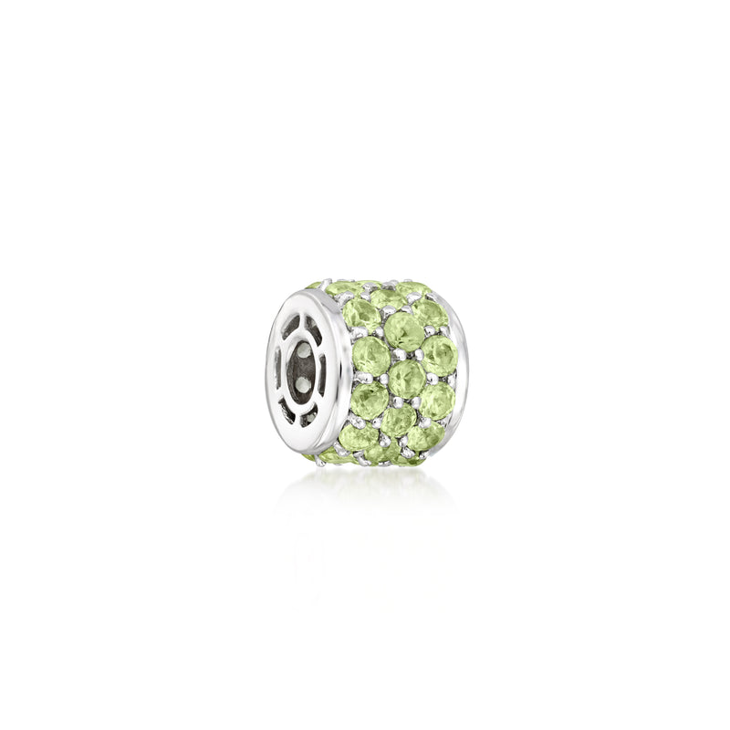 Openwork back peridot barrel pendant in sterling silver with round light-green gems