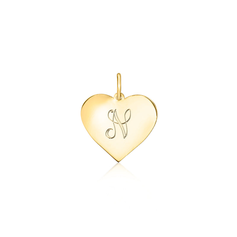 14kt yellow gold heart pendant with engraved monogram K, top bail loop