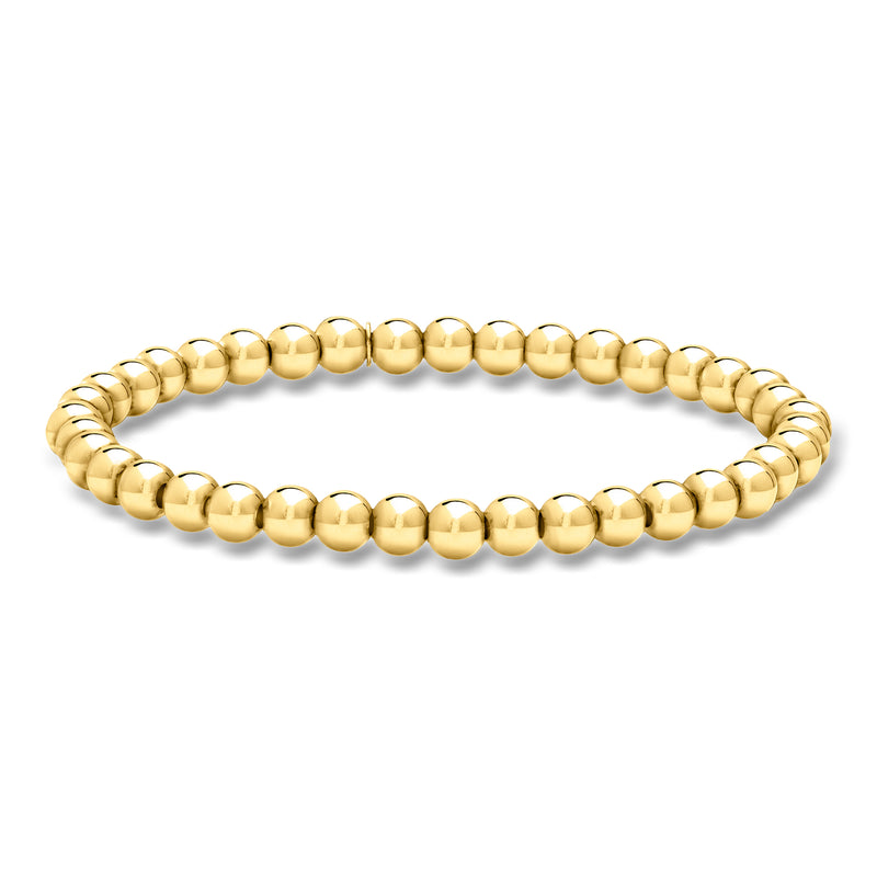 Gold bead stretch bracelet with rounded beads, continuous loop