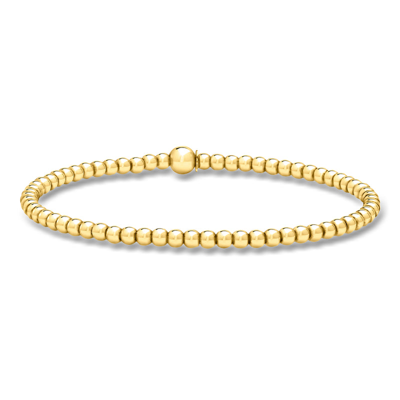 Gold bead stretch bracelet with round polished 3mm beads
