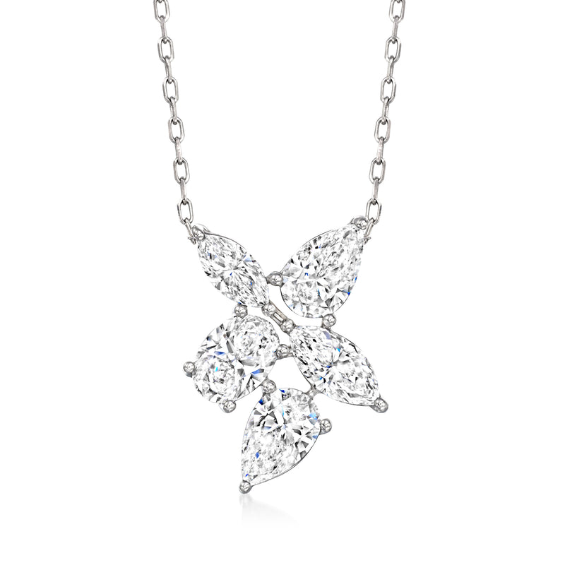 14kt white gold diamond flower necklace with geometric pear and marquise stones