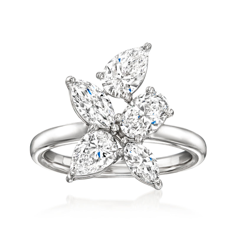 14kt white gold lab-grown diamond geometric flower ring with five marquise stones