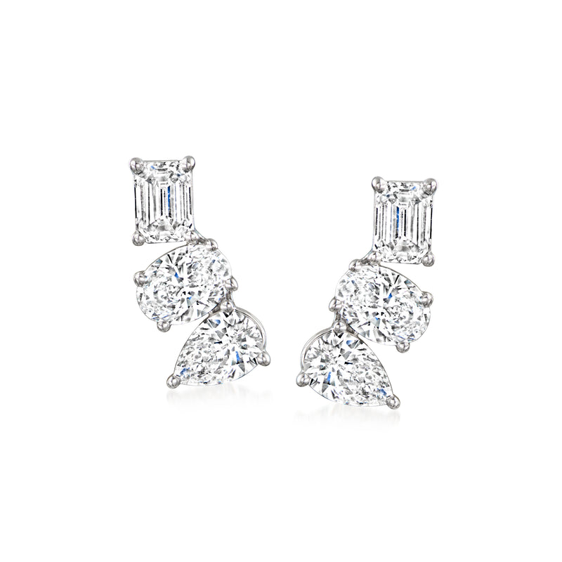 1.25 ct. t.w. Multi-Shaped Lab-Grown Diamond Curved Earrings in 14kt White Gold