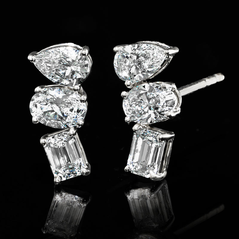 1.25 ct. t.w. Multi-Shaped Lab-Grown Diamond Curved Earrings in 14kt White Gold