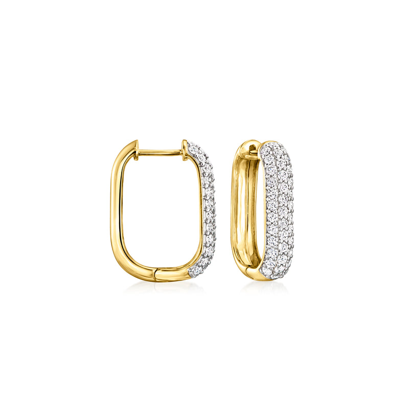 14kt yellow gold paper clip link hoop earrings with pavé lab-grown diamonds