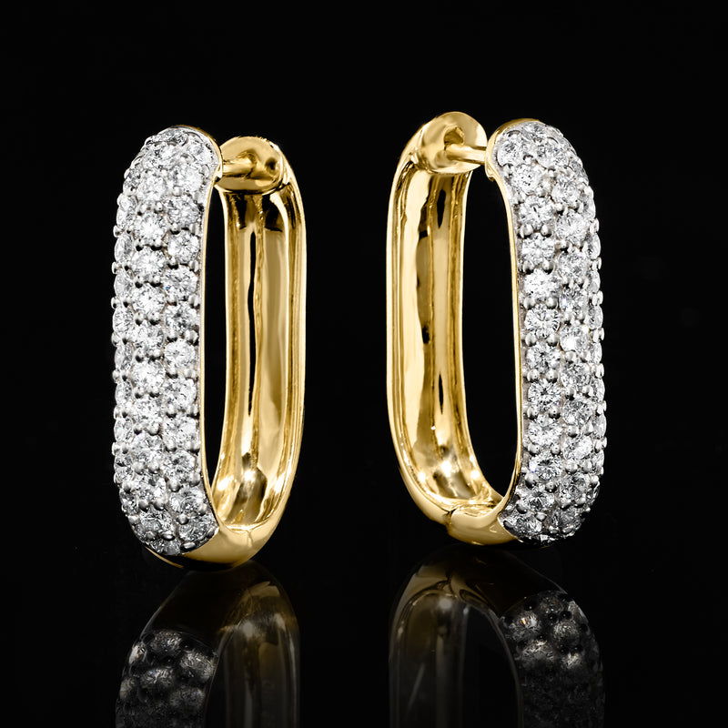14kt yellow gold paper clip link hoop earrings with pavé lab-grown diamonds