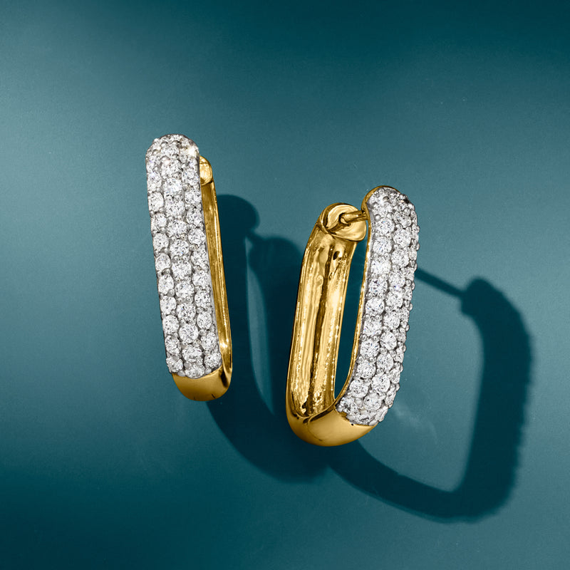 Yellow gold lab-grown diamond paper clip hoop earrings