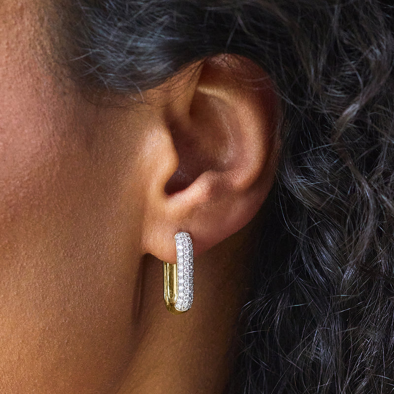 Lab-grown diamond paper clip link hoop earring in 14kt yellow gold