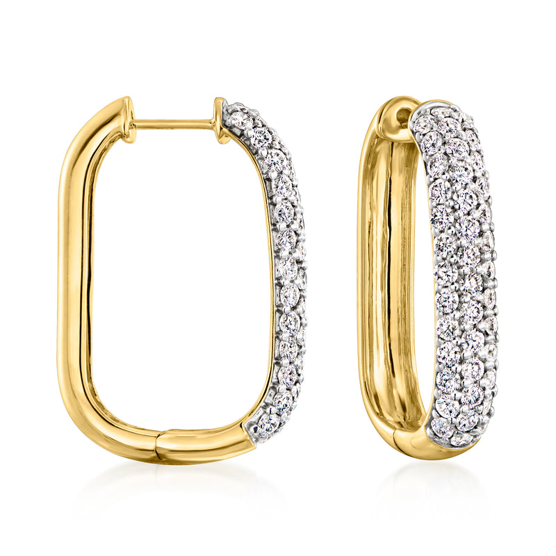14kt yellow gold paper clip hoop earrings with lab-grown diamond pave