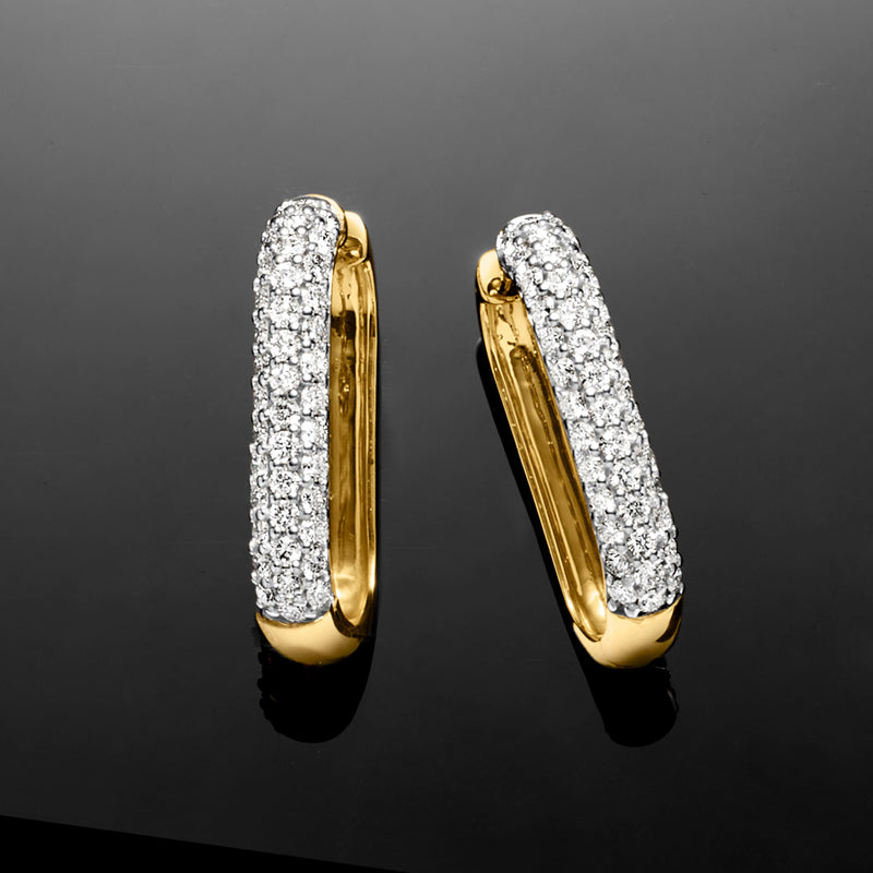 Paper clip link hoop earrings in yellow gold with lab-grown diamonds