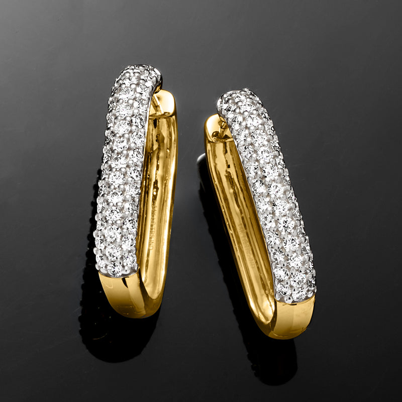 Yellow gold lab-grown diamond paper clip link hoop earrings