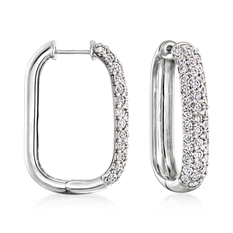 Paper clip link hoop earrings in 14kt white gold with diamond pavé