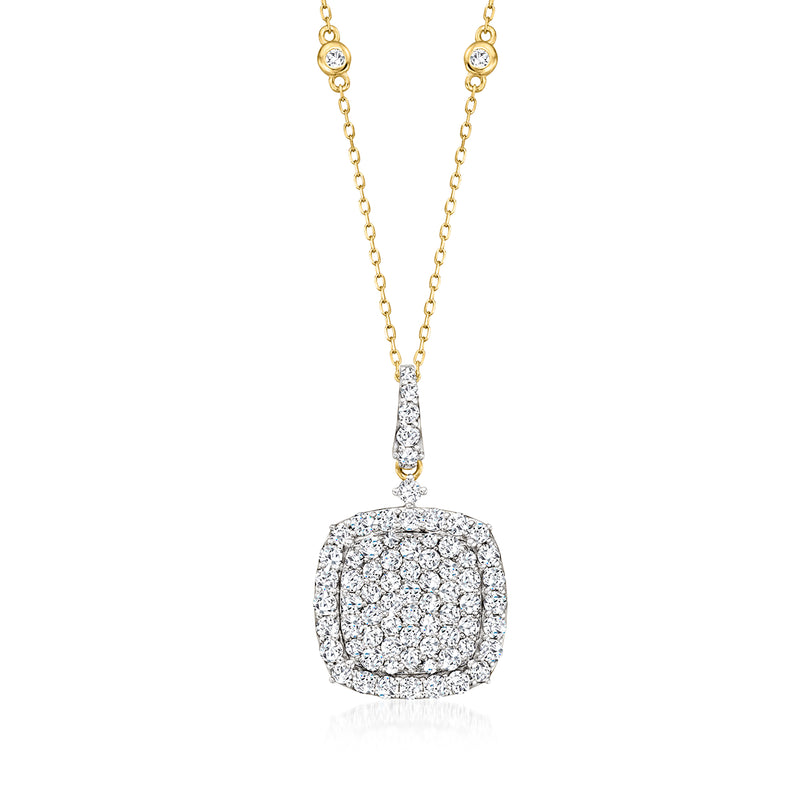 Diamond cushion-shaped pendant necklace in 14kt yellow gold