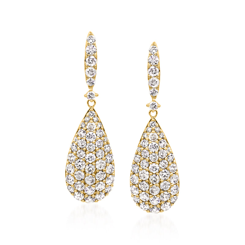 14kt yellow gold drop earrings with pave diamond teardrop dangles