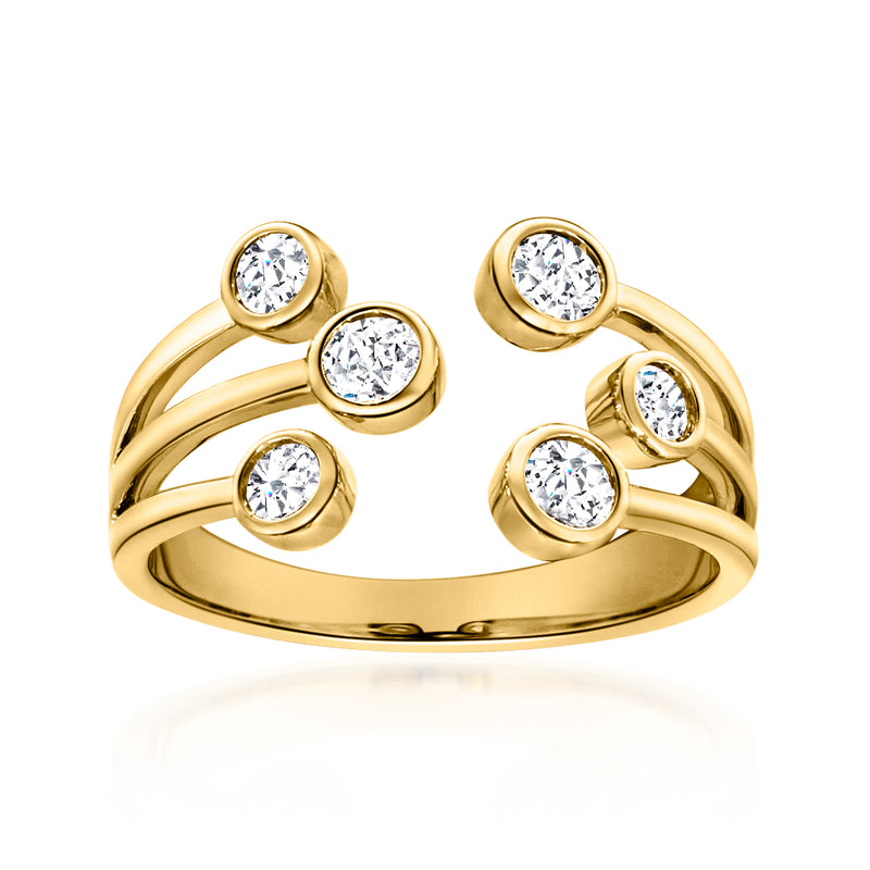 14kt yellow gold open-space diamond bubble ring with round bezel-set stones