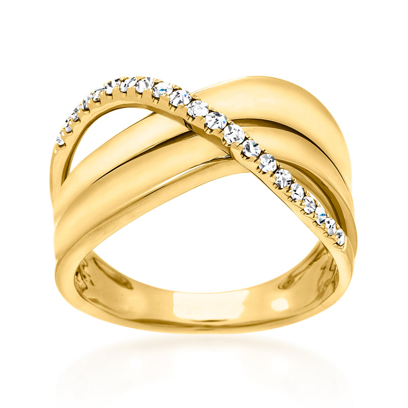 14kt yellow gold curve ring with round-cut diamonds in a curved row