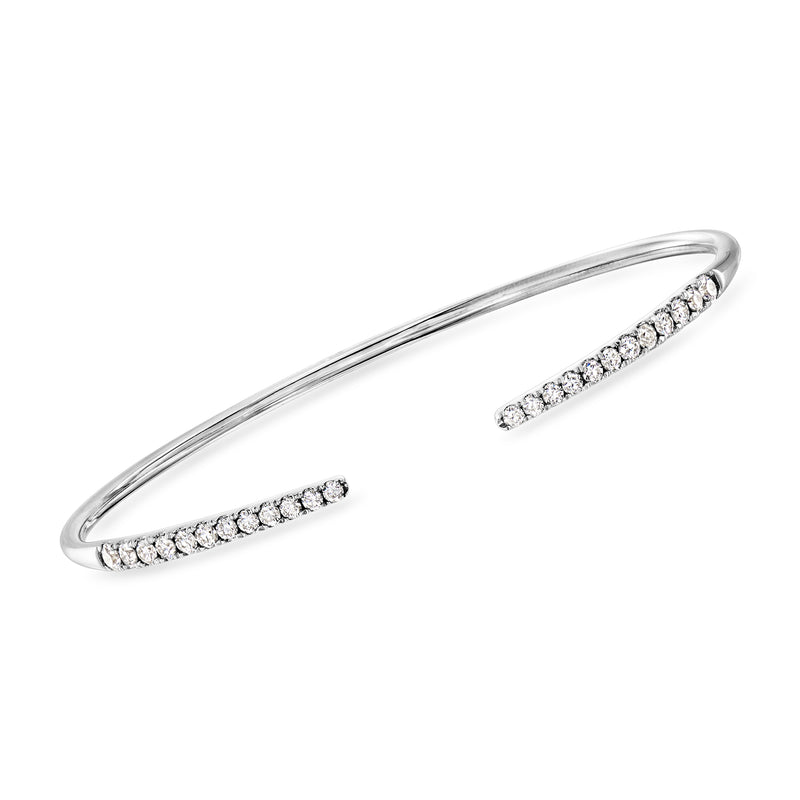 14kt white gold diamond cuff bracelet with a row of small round stones