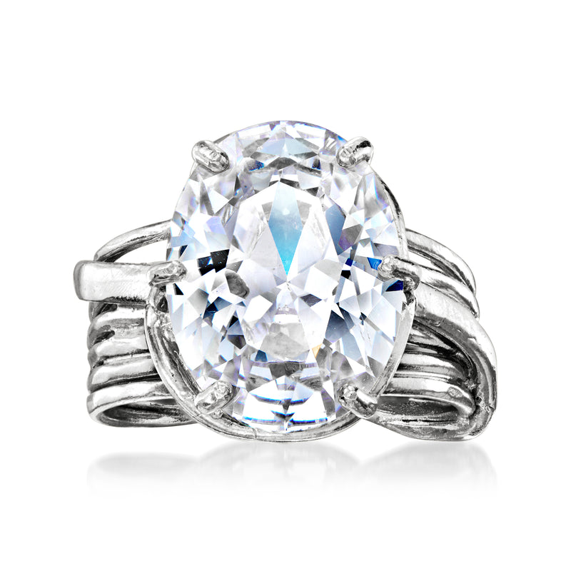 Oval CZ ring in sterling silver with large oval-cut stone and prong setting