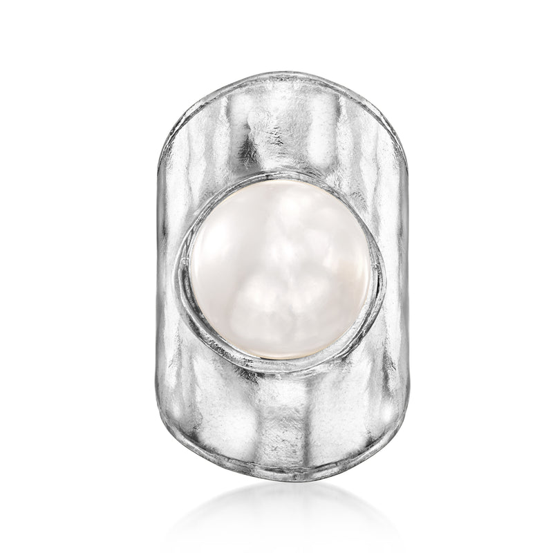 Hammered sterling silver ring with 12–12.5mm cultured pearl centerpiece