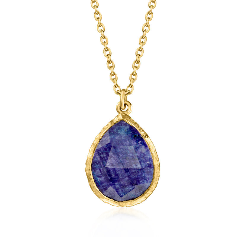 18kt gold over sterling sapphire pendant necklace with teardrop bezel-set gem