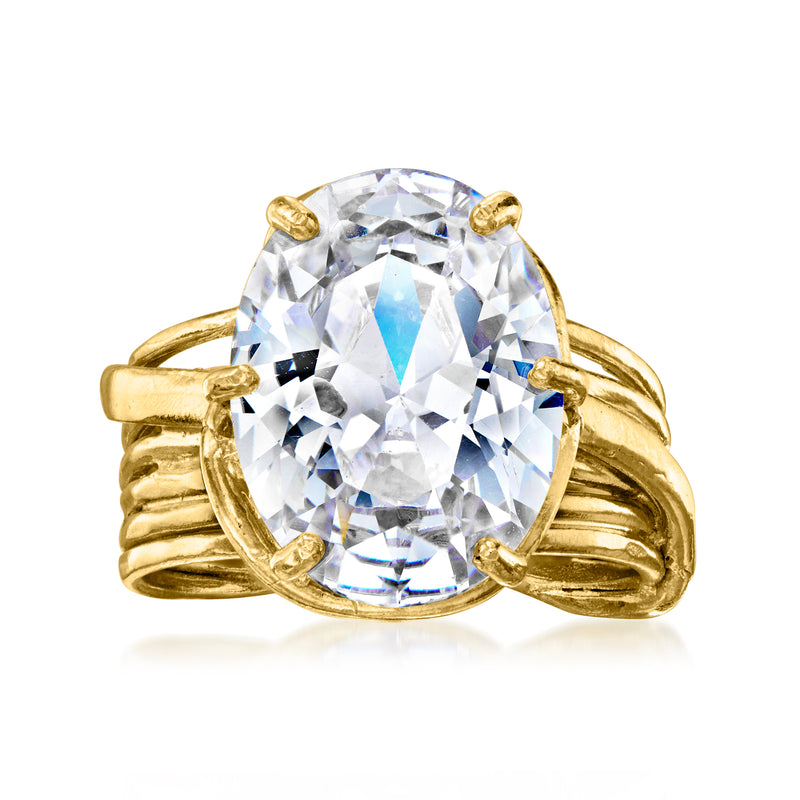 Oval clear CZ gemstone ring in 18kt gold over sterling with four prongs