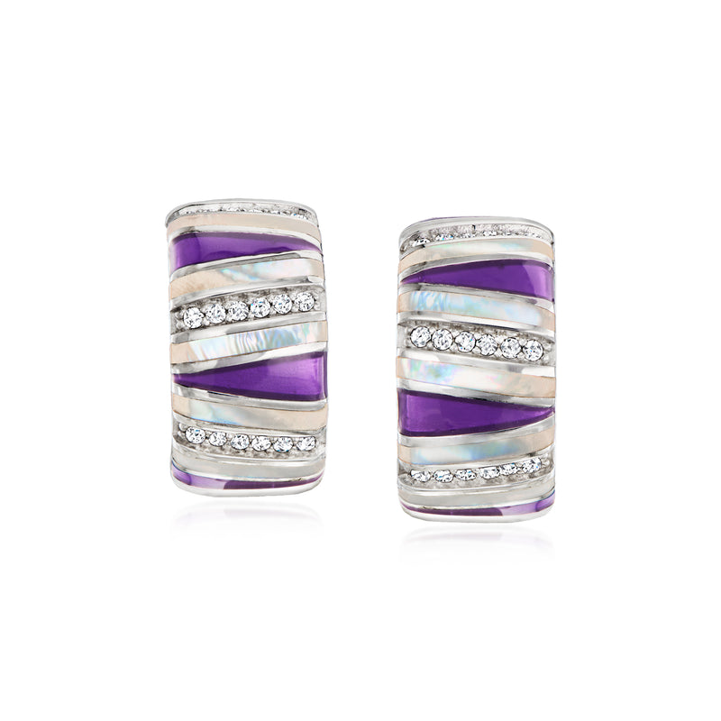Belle Etoile St. Regis purple enamel and CZ hoop earrings in sterling silver