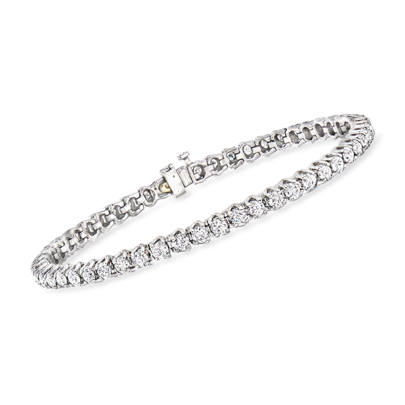 10kt white gold diamond tennis bracelet with prong-set round stones, flexible fit