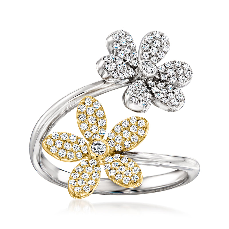 Diamond double-flower ring in two-tone 14kt gold