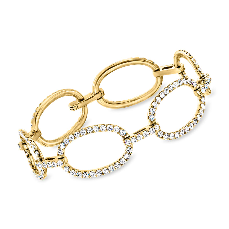 Diamond oval-link bracelet in 14kt yellow gold with pavé diamond links