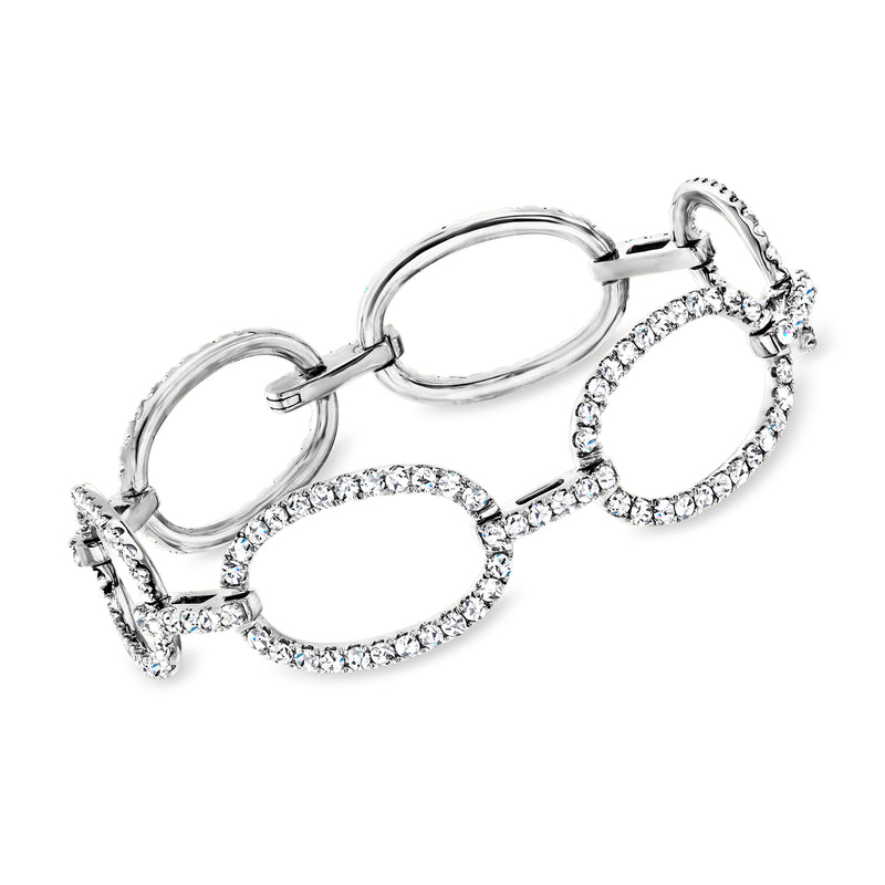 Diamond oval-link bracelet in white gold with pavé-set links