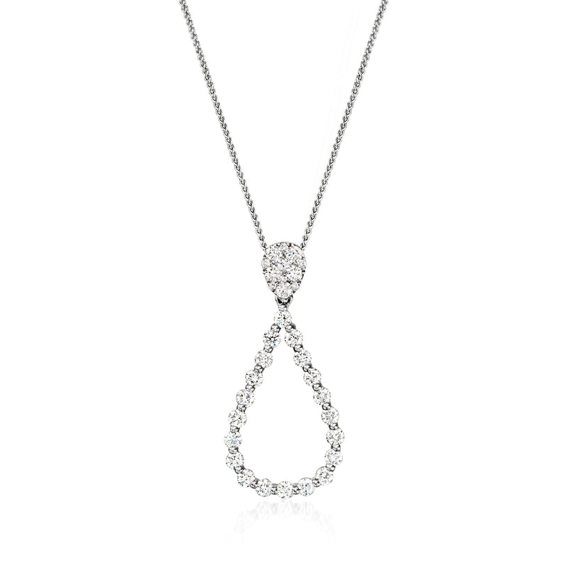 Teardrop diamond pendant necklace in 14kt white gold with sparkling double teardrop design