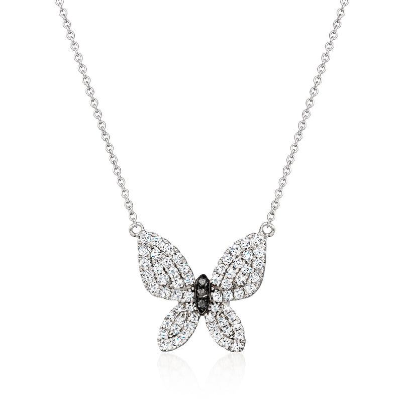 Butterfly necklace in 14kt white gold with black and white diamonds