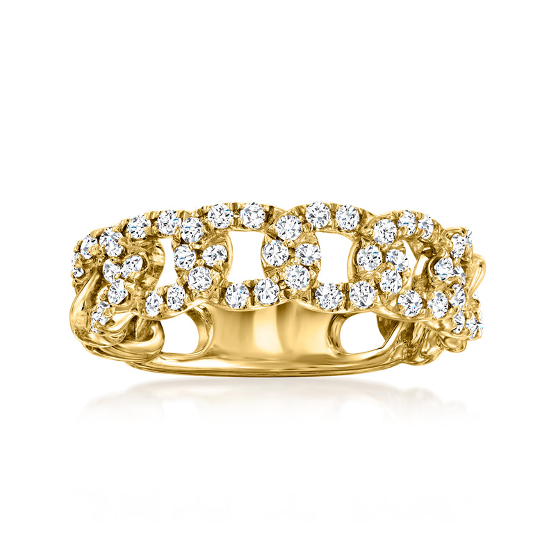 14kt yellow gold diamond curb-link ring with round cut stones in pave setting