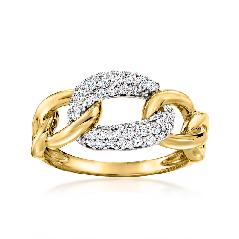 Two-tone gold curb-link ring with diamond pavé center