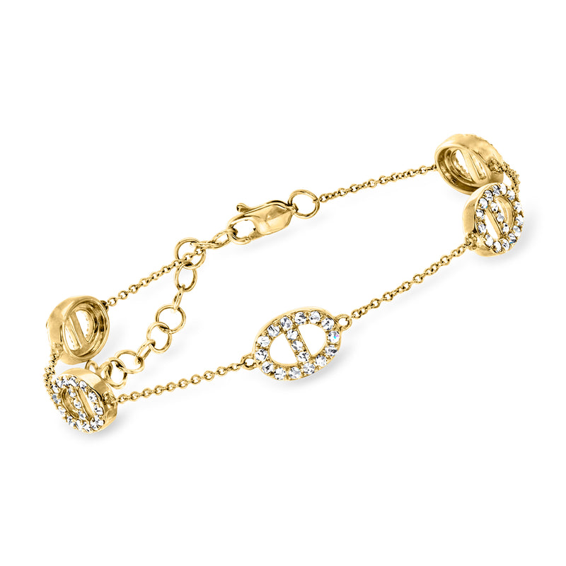 14kt yellow gold mariner-link station bracelet with oval diamond accents