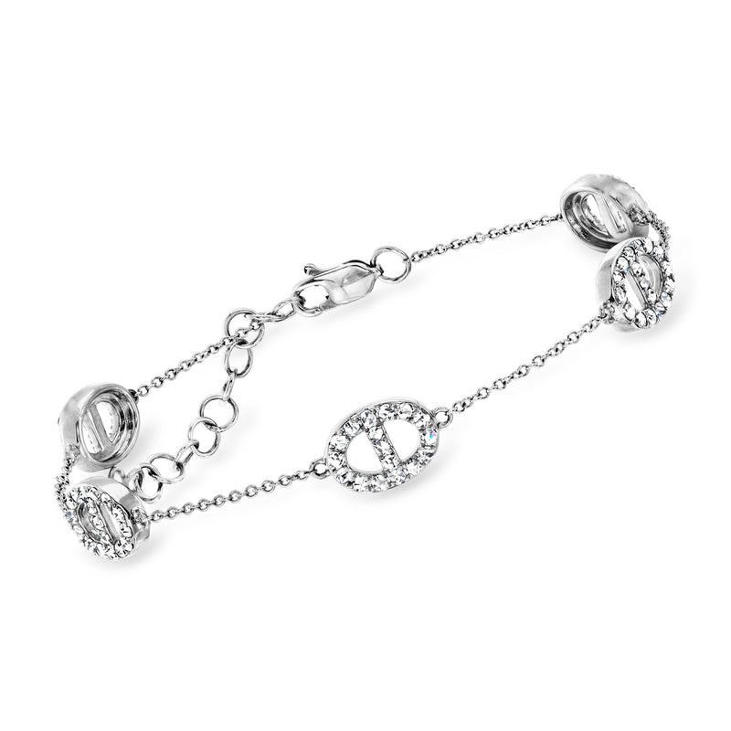 14kt white gold diamond mariner-link station bracelet with circular diamond clusters