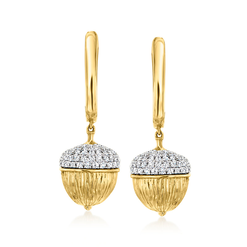 Diamond acorn hoop drop earrings in gold-tone metal