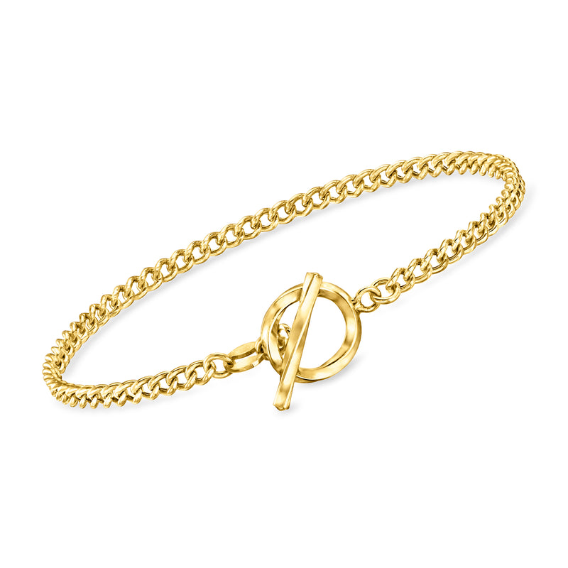 Gold vermeil curb-link toggle bracelet with round clasp and interlocking chain links