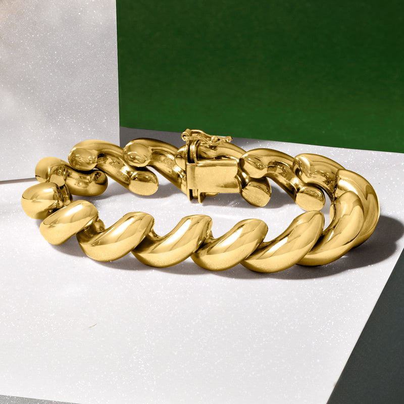 Gold over sterling curb-link bracelet with box clasp and oval link texture