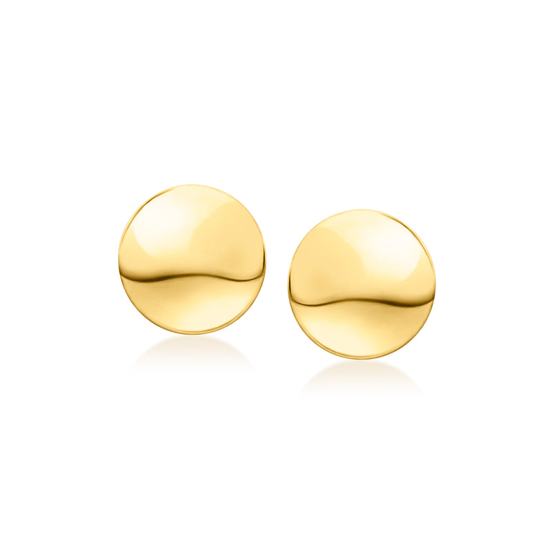 Gold vermeil circular stud earrings with glossy flat finish, post backs