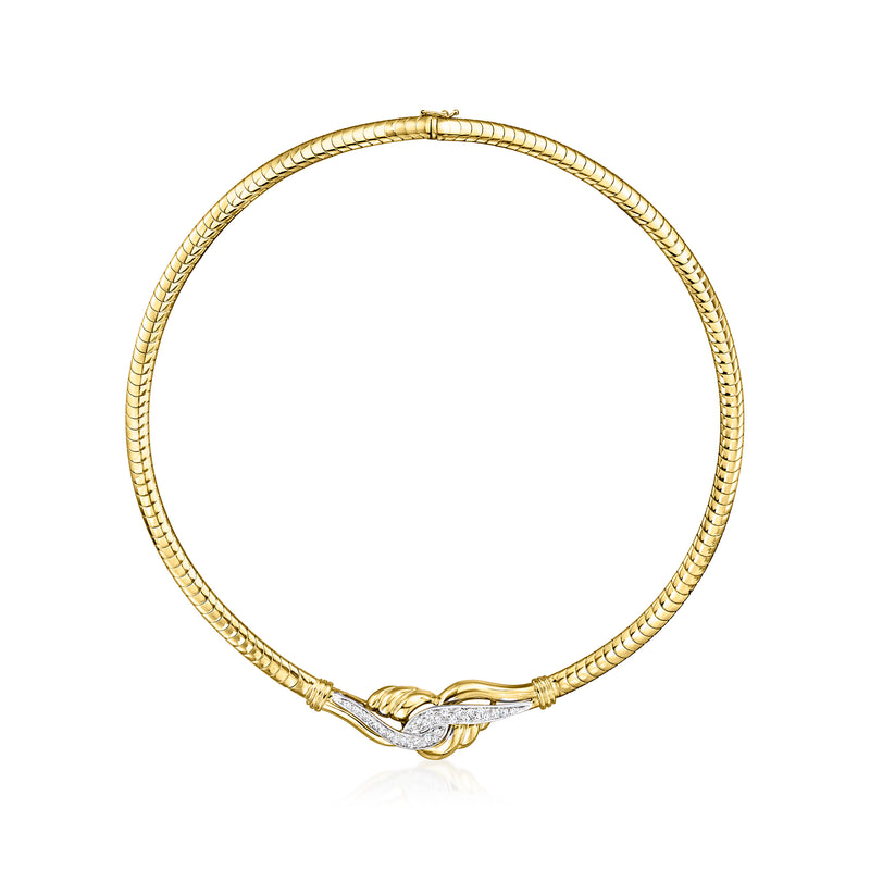 14kt yellow gold twisted omega-chain necklace with marquise diamond detail