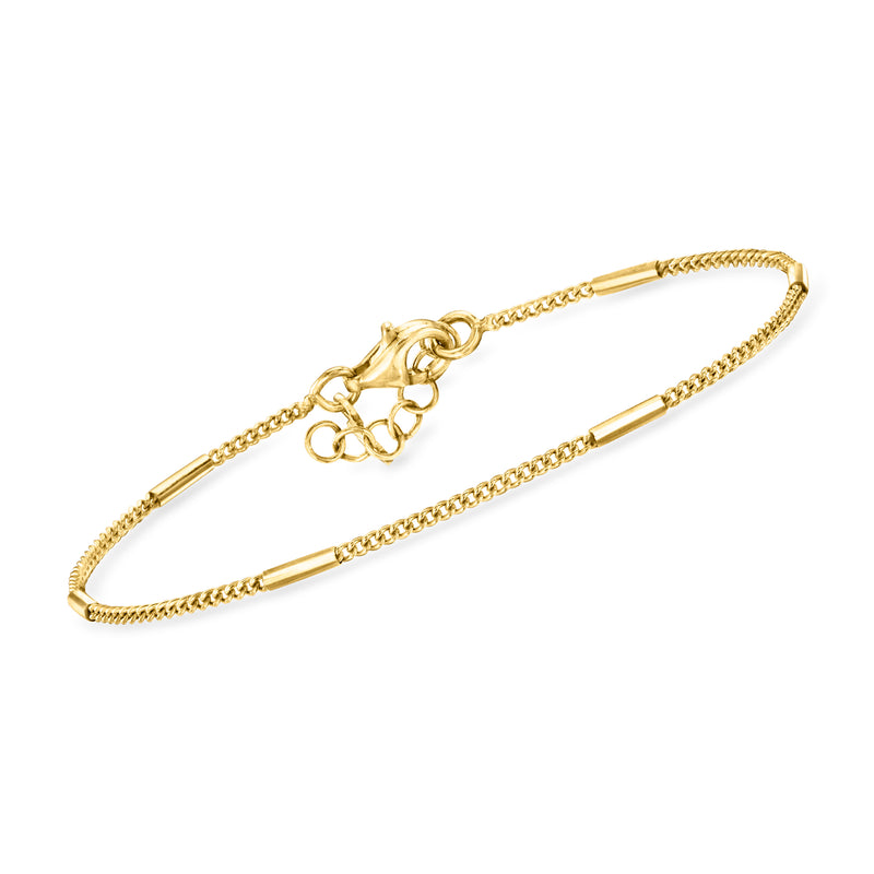 Gold vermeil curb-link station bracelet with bar centerpiece and round clasp
