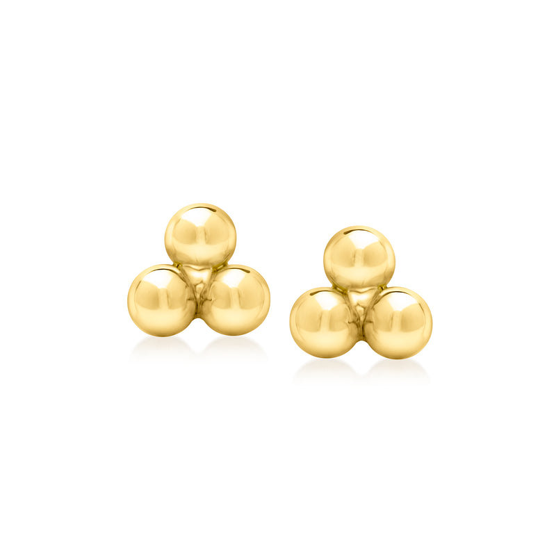 Gold vermeil ball trio stud earrings with round post backs