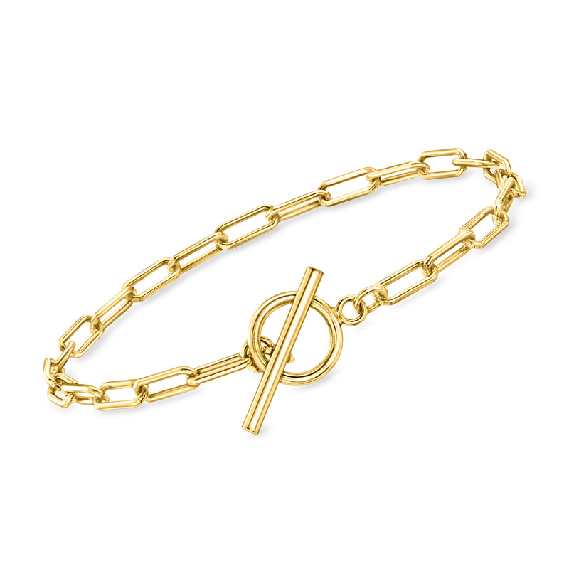 Gold-tone paper clip link bracelet with toggle clasp and rectangular bar