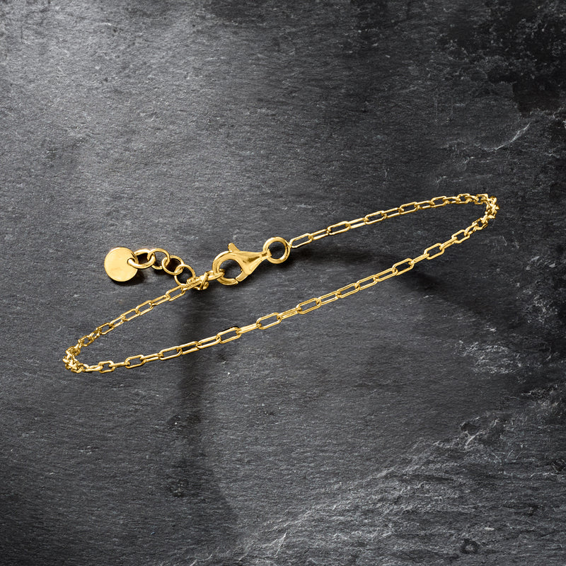 Gold over sterling mini paper clip link bracelet with clasp detail