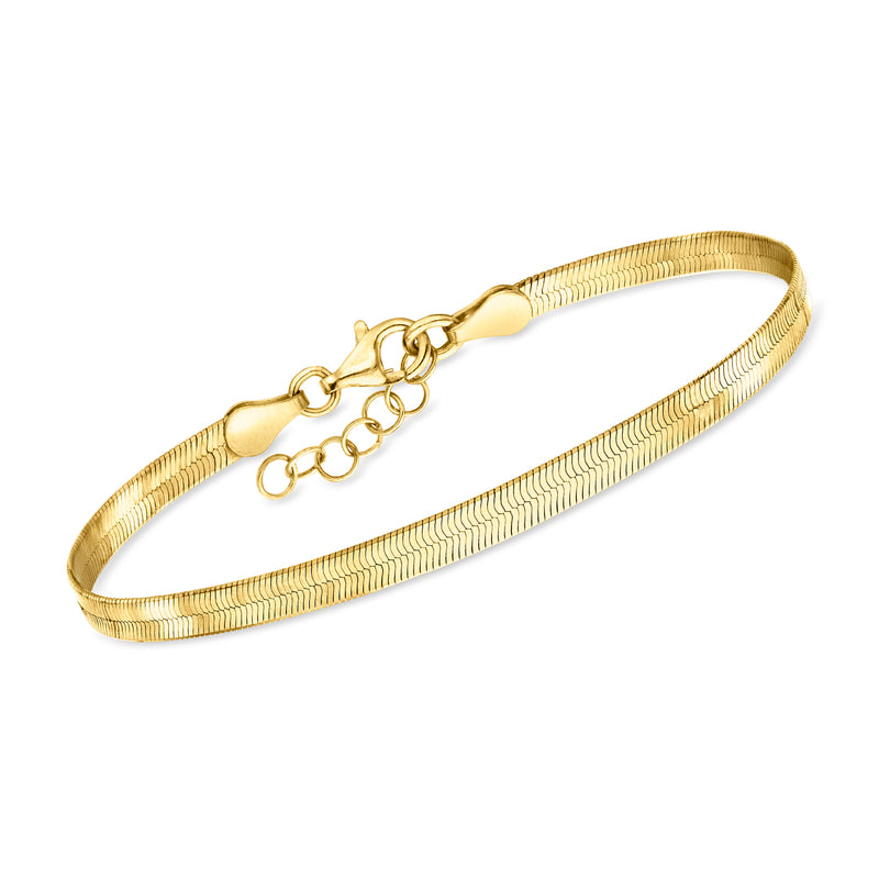 Gold vermeil herringbone bracelet with toggle clasp and extender chain