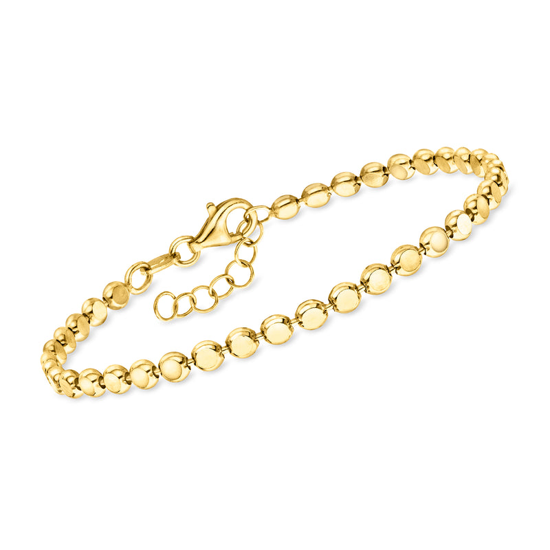 Gold vermeil flat-bead bracelet with round beads and chain clasp