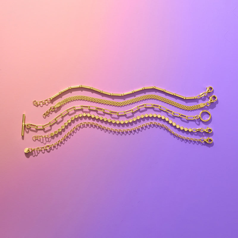 Gold flat-bead bracelet strand with round beads and small clasp ends